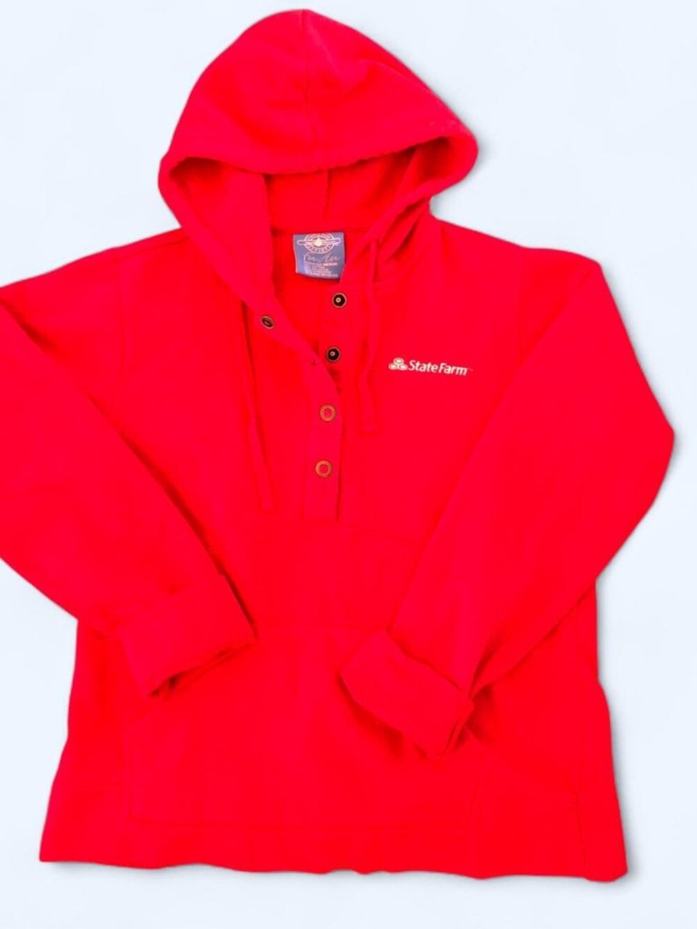 Red State Farm hooded sweatshirt with gold buttons (half-zip)